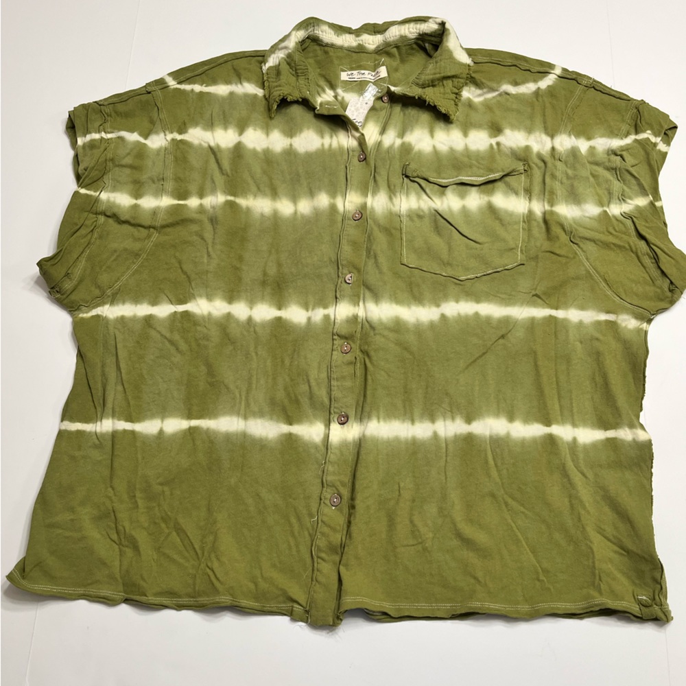 Free People Green Tie Die Stripe Blouse/Top